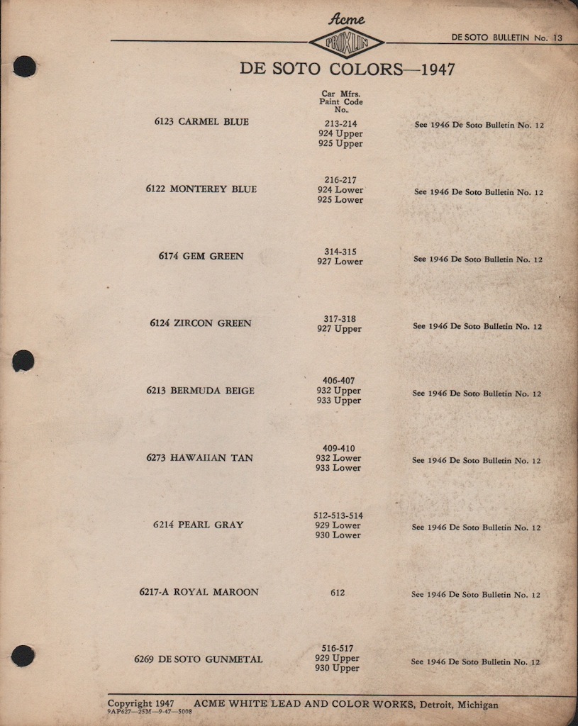 1947 DeSoto Paint Charts Acme 5